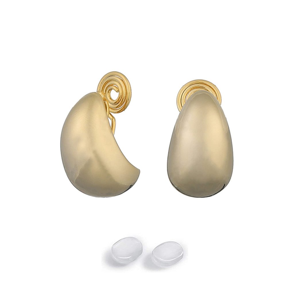 GRACE JUN Fashion Gold Color Teardop Shape Spiral Clip on Hoop Earrings Women Party Prom Luxury Ear Cuff Earrings Jewelry Accessory (Teardrop Gold Color Spiral Clip-ons)