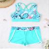 Manyakai Kids Girls 3 Piece Swimsuit Hawaiian Tankinis Outfit Beach Swimwear Crop Top with Bottom Green Palm Leaf 10 Years view 3