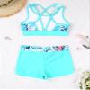 Manyakai Kids Girls 3 Piece Swimsuit Hawaiian Tankinis Outfit Beach Swimwear Crop Top with Bottom Green Palm Leaf 10 Years view 4