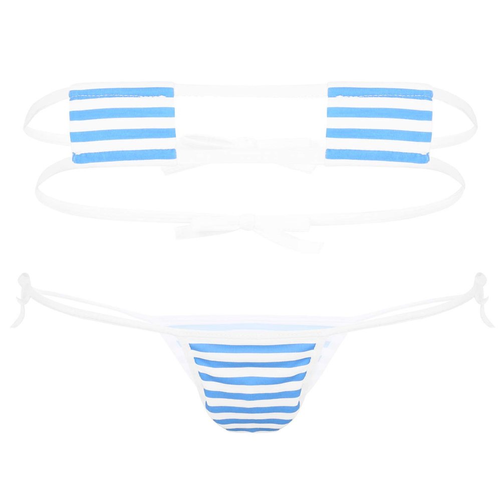 Fldy Womens Cute Anime Printed Triangle Bikini Tie Side Bottom Bikini Set Swimsuit Lingerie Set Blue&White One Size