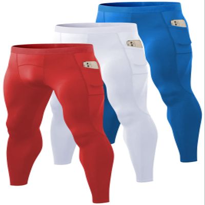 Queerier 3 Pack Men's Compression Pants Athletic Leggings with Pockets Running Baselayer Tights Cycling Workout Pants