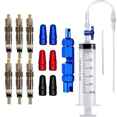 16 PCS Cycling Syringe Kit, Tubeless Tire Sealant Syringe with Switch, Bicycle Presta Valve Core Removal Tool, Presta Valve Cap Fit for Stans No Tubes Sealant and More