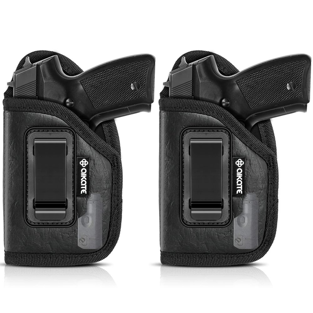 2 PACK IWB Holster with Laser Sight, Concealed Carry Gun Holster for Women/Men, ECO Leather Concealment Inside Waistband Holsters with Metal Clip Fits Most Midsize & Compact 9/40/45 & Laser Attachment
