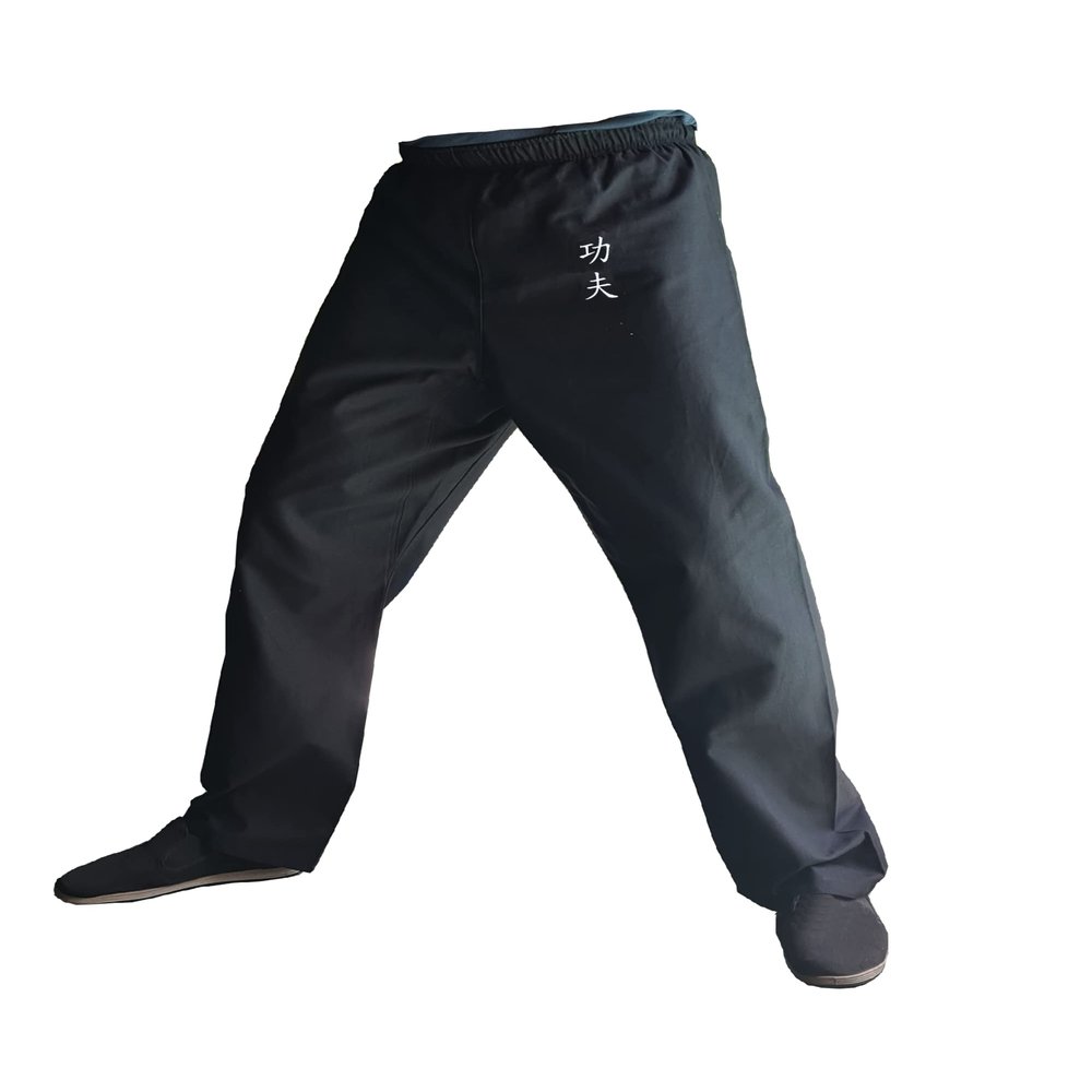 TA0 Kung Fu Pants Martial Arts Kimono for Men and Women, Wing Chun Trousers Cotton 100% (Kung Fu, Black, size XL)