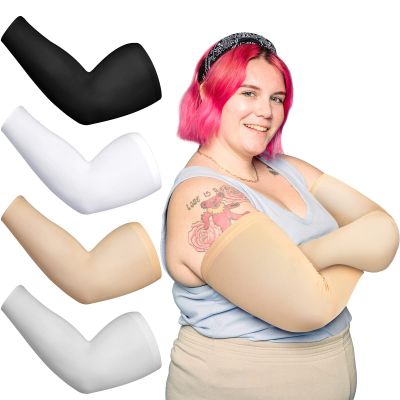 Chuarry 4 Pairs Plus Size Arm Sleeves for Women Men UV Sun Protection Cooling Ice Silk Arm Wraps for Flabby Arms(Classic Color)