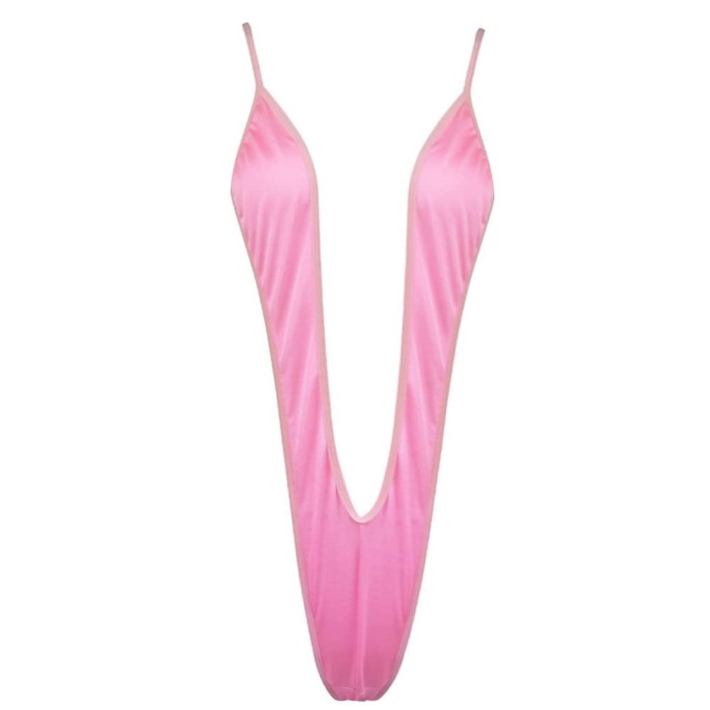 RUNQHUI Women's Mini Monokini Swimsuit Extreme Micro Bikini Thong One Piece Sling Shot Swimsuits Z1 Pink One Size