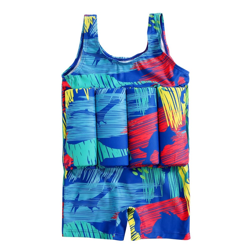 Kids Swimsuit with 8 Adjustable Buoyancy Sticks for Baby Boys Girls One Piece Floating Swim Vest Training Aid Swimwear Blue-Graffiti 4-5 Years