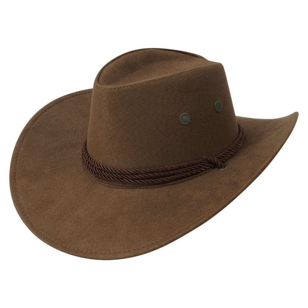 Aislor Classic Outback Cowboy Western Wool HatWide Brim Outdoor Fedora Hat with Belt Buckle Champagne One Size