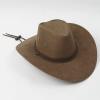 Aislor Classic Outback Cowboy Western Wool HatWide Brim Outdoor Fedora Hat with Belt Buckle Champagne One Size view 3