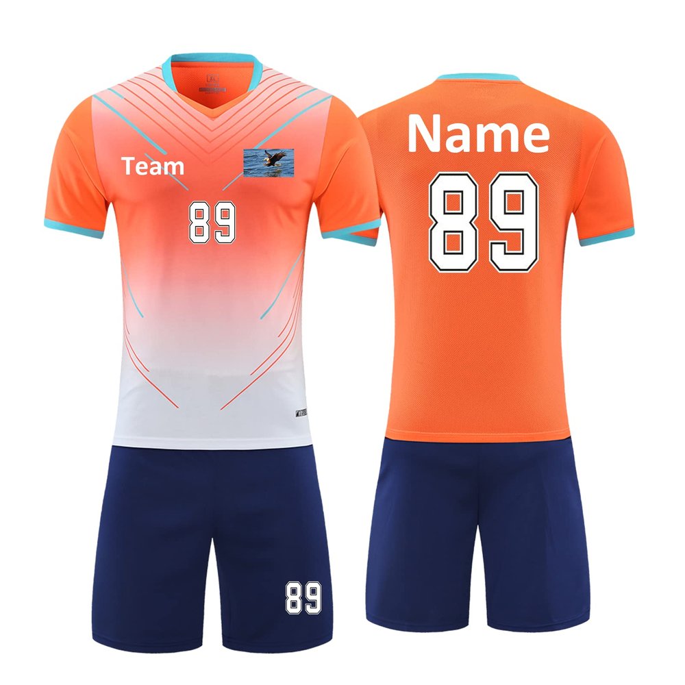 Custom Kids Aldult Soccer Jerseys Any Name Number Team Logo - Soccer Jerseys for Men Boys Womens Girls Personalized Soccer Uniform Set (Orange)