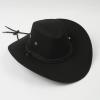 Aislor Classic Outback Cowboy Western Wool HatWide Brim Outdoor Fedora Hat with Belt Buckle Black One Size view 3