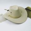 Aislor Classic Outback Cowboy Western Wool HatWide Brim Outdoor Fedora Hat with Belt Buckle Beige One Size view 2
