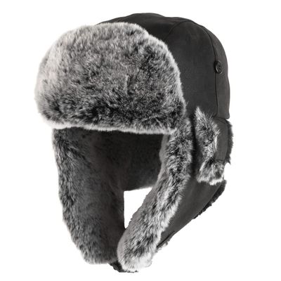 Epic Militaria Taslan Ushanka Cap - Faux Fur Lined Warm Winter Russian Style Hat (Large (58/59 cm)) Black