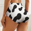 Elegant Casual Cow Print Black and White Color Matching Women's High Waist Underwear for Women Girl's Summer Sun Beach 2XL view 2
