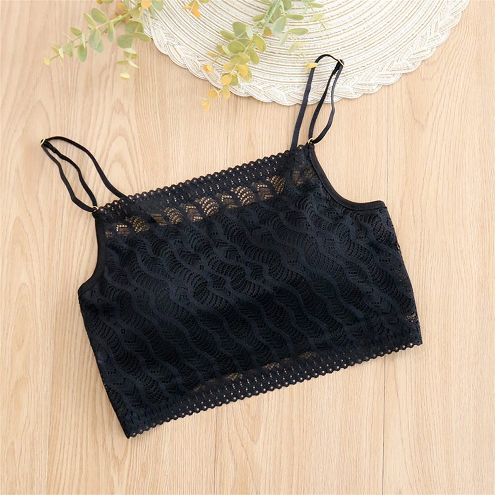 ANMUR Silk Bralette Bra for Women Thin Underwear Sexy Beauty Back Camisole Crop Tops Blouse with Removable Pads (Color : Black, Size : M/Medium)