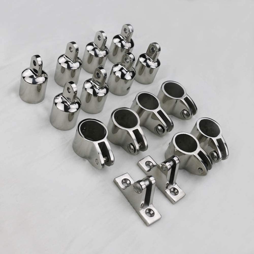 7/8" Bimini Top 4-Bow Stainless Steel Boat Jaw Slide, Cap Eye End, Deck Hinge Fittings Hardware 16 Set (7/8 INCH)