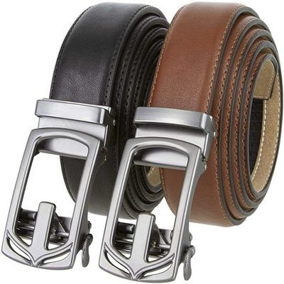 2 Count Slide Ratchet Belt Leather Casual Dress Belt 1-3/8"(35mm) Wide (Black/Brown, 42)