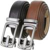 2 Count Slide Ratchet Belt Leather Casual Dress Belt 1-3/8"(35mm) Wide (Black/Brown, 32)