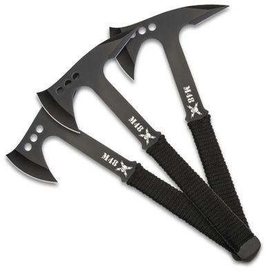 M48 Pro Throwing Axe Set and Sheath - Three-Pieces, 3cr13 Stainless Steel Blade, Cord-Wrapped Handles - Length 10 3/4