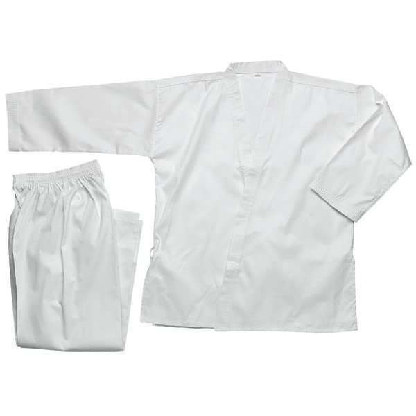 Ace Martial Arts Supply Middleweight 7 oz Student Karate Uniform, White, Black, Red, Blue (00, White)