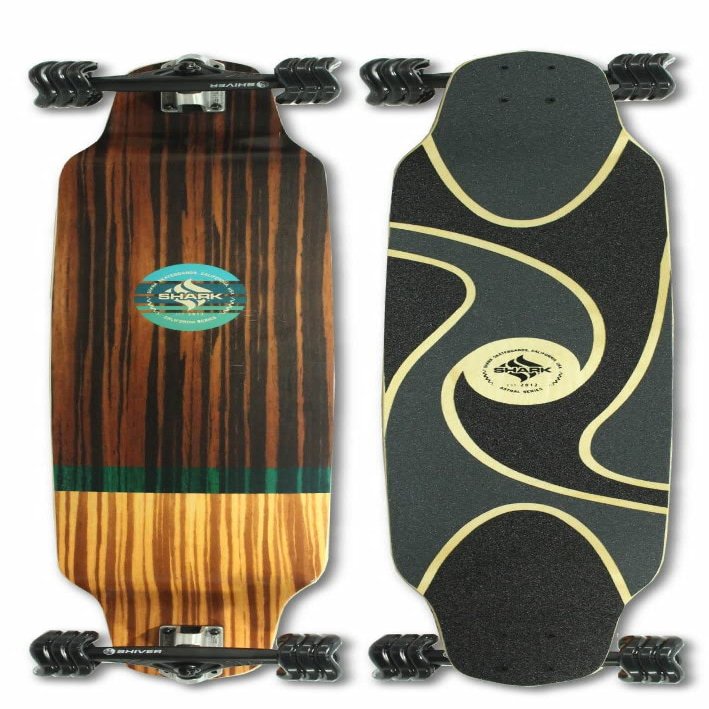Shark Wheel Tiki - 39" Drop Down Longboard Complete with 72MM, 78A Black DNA Shark Wheels