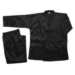 Ace Martial Arts Supply Middleweight 7 oz Student Karate Uniform, White, Black, Red, Blue (3, Black)