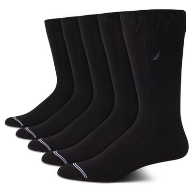 Nautica Mens Dress Socks - 5 Pack Breathable Comfort Stretch Crew-Length Work Socks for Men for Business Formal Wear (6-12.5), Size 6-12.5, Black Logo