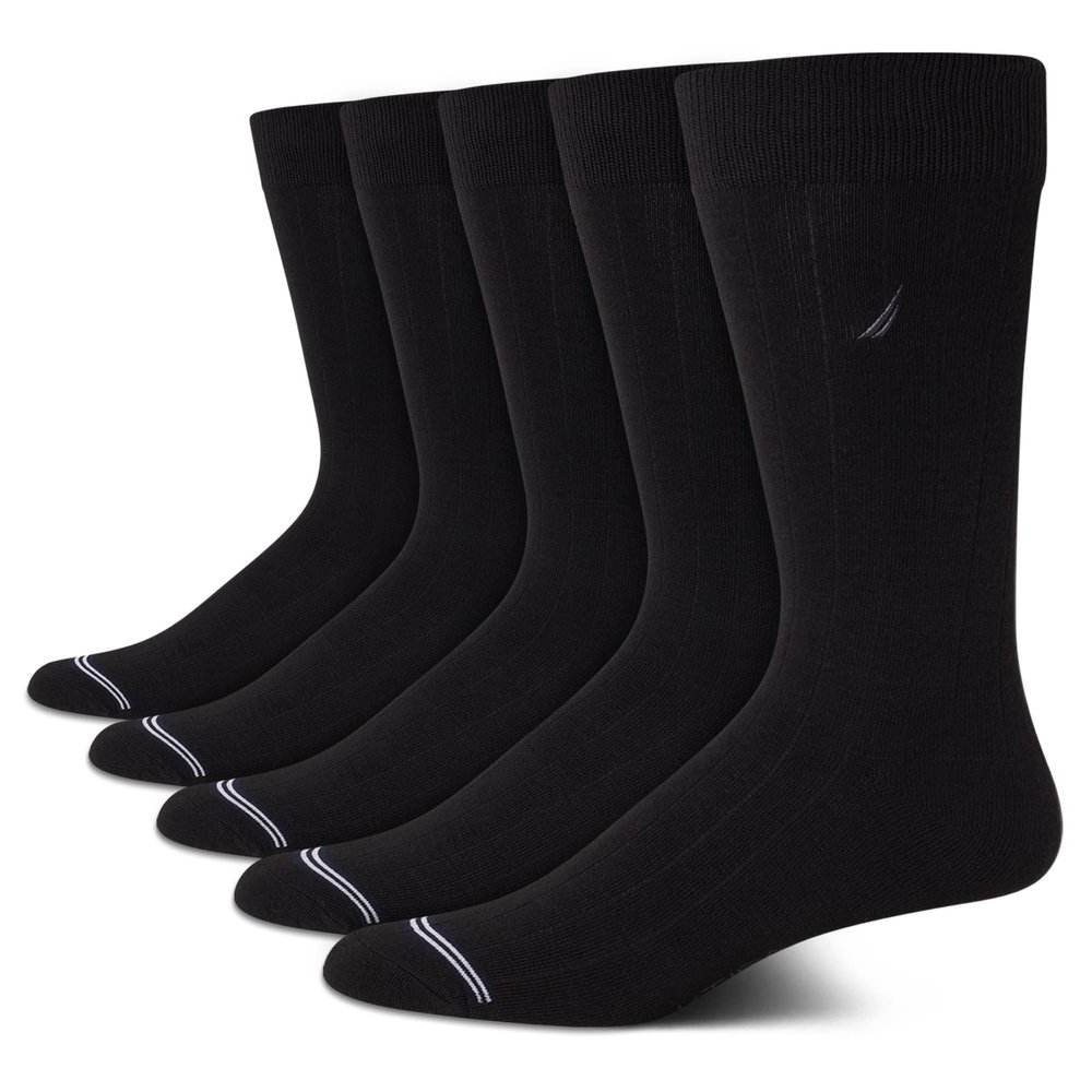 Nautica Mens Dress Socks - 5 Pack Breathable Comfort Stretch Crew-Length Work Socks for Men for Business Formal Wear (6-12.5), Size 6-12.5, Black Logo