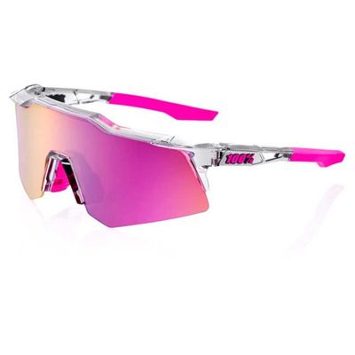 100% Speedcraft XS Sport Performance Cycling Sunglasses (Polished Translucent Grey - Purple Multilayer Mirror Lens)