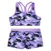 Daenrui Kids Girls 2 Piece Gymnastics Dance Sports Outfits Racer Back Crop Top with Booty Shorts Swimsuit Camo Purple#2 16 Years view 3