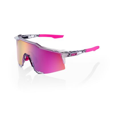 100% SPEEDCRAFT Sport Performance Cycling Sunglasses (Polished Translucent Grey - Purple Multilayer Mirror Lens)
