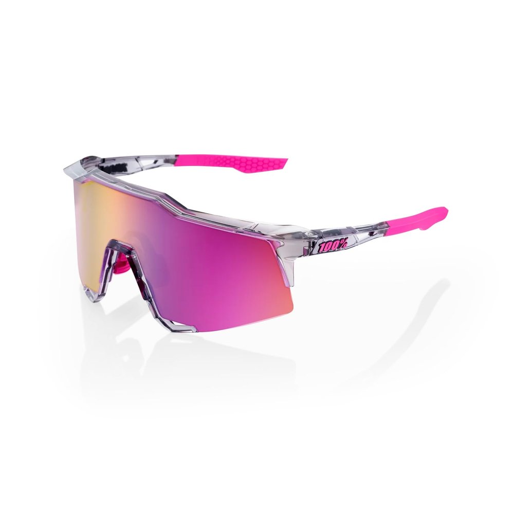 100% SPEEDCRAFT Sport Performance Cycling Sunglasses (Polished Translucent Grey - Purple Multilayer Mirror Lens)