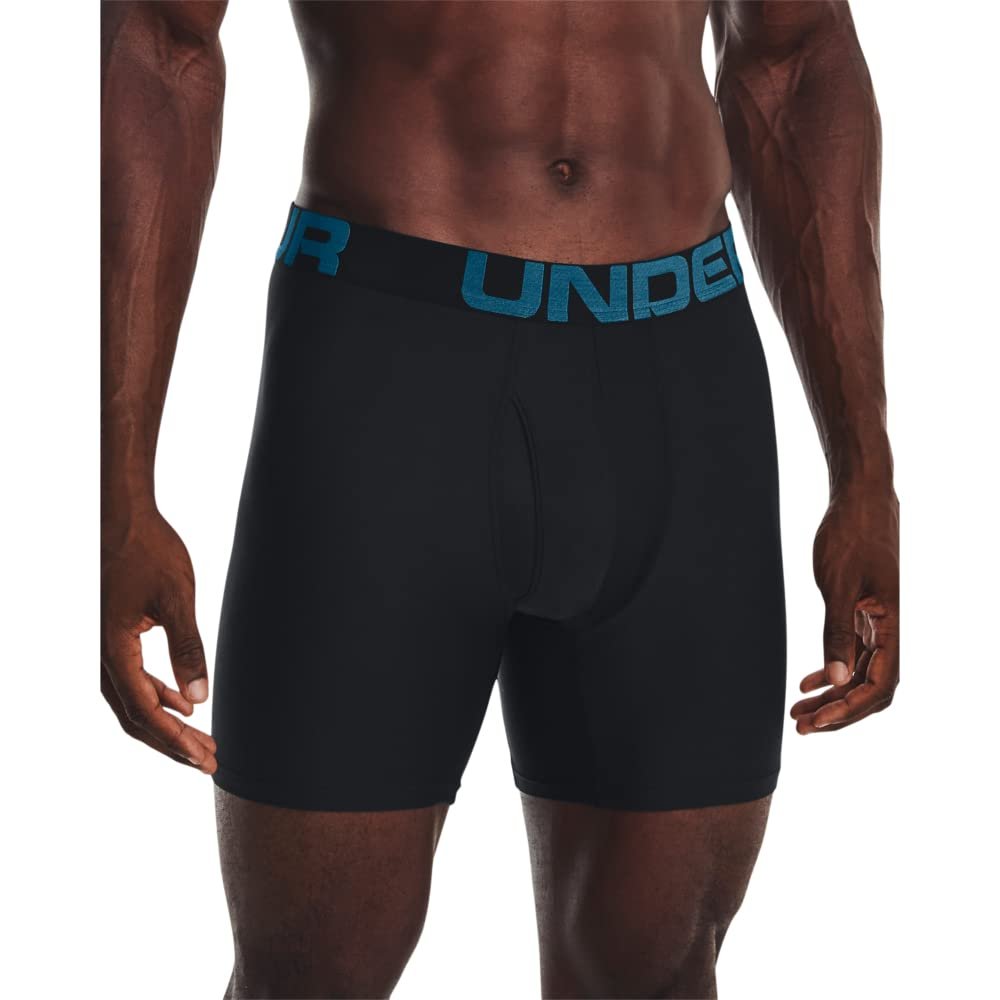 Under Armour mens Tech 6-inch Boxerjock 2-Pack, (006) Black / / Static Blue, X-Small