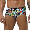 JAXFSTK Men's Swim Briefs Bikini Board Surf Boxer Trunks Swimsuits Elastic & Drawstring Cartoon Face L view 1