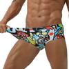 JAXFSTK Men's Swim Briefs Bikini Board Surf Boxer Trunks Swimsuits Elastic & Drawstring Cartoon Face L view 4