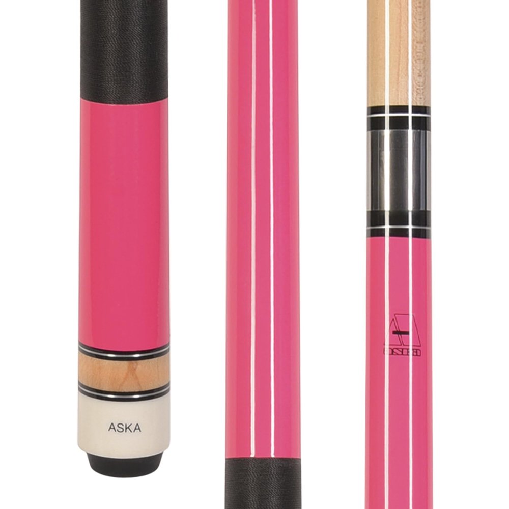 ASKA L2 2-Piece Pool Cue Stick, 58-inches Hard Rock Canadian Maple, 13mm Hard Tip (18-Ounce, Pink)