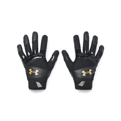 Under Armour Women's Motive Softball Gloves, (001) Black/Black/Metallic Gold, Large