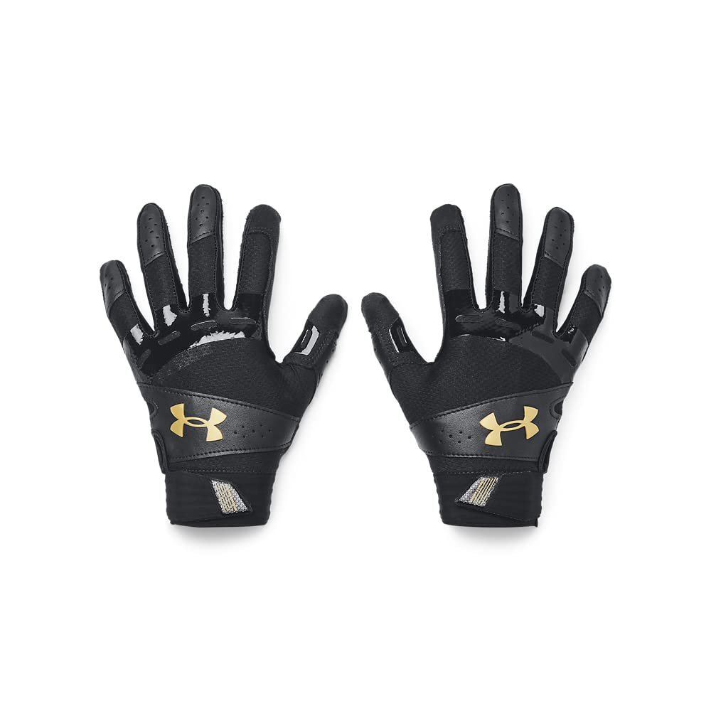 Under Armour Women's Motive Softball Gloves, (001) Black/Black/Metallic Gold, Large