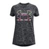 Under Armour Girls Tech Big Logo Twist Short Sleeve T-Shirt, (002) Black Medium Heather/Rebel Pink/Fade, Youth X-Large view 1