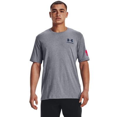 Under Armour Men's New Freedom Flag T-Shirt, (037) Steel Light Heather/Red/Blackout Navy, Small