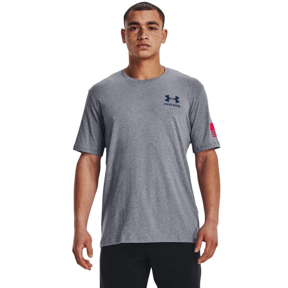 Under Armour Men's New Freedom Flag T-Shirt, (037) Steel Light Heather/Red/Blackout Navy, Small