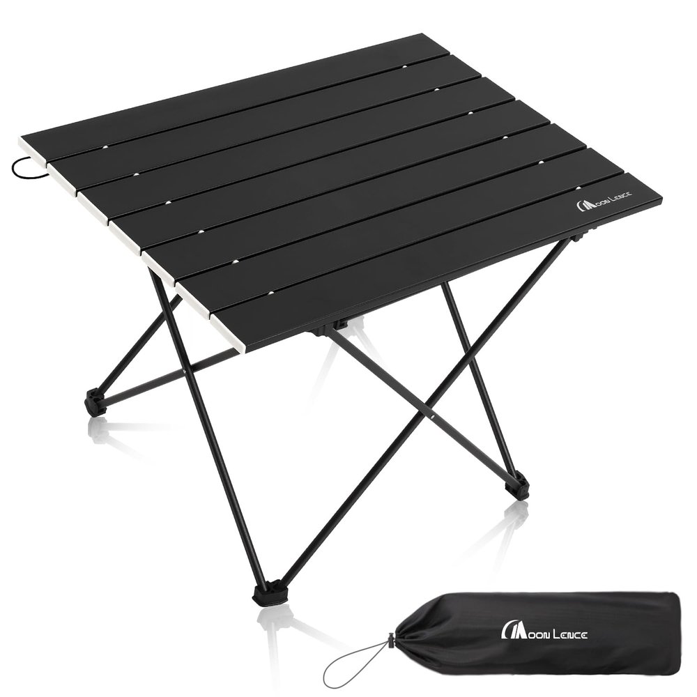MOON LENCE Ultralight Folding Camping Table, Compact,Portable with Carry Bag, for Outdoor Cooking, Picnic, Camp, Boat, Travel (Black - M)