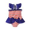RSKK July 4th Baby Girl Ruffled Single Piece American Flag Printed Bow Beach Swimwear Rash Guard Bathing Suit Swimsuit, Red, 18-24 Months view 1
