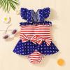 RSKK July 4th Baby Girl Ruffled Single Piece American Flag Printed Bow Beach Swimwear Rash Guard Bathing Suit Swimsuit, Red, 18-24 Months view 2