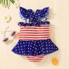 RSKK July 4th Baby Girl Ruffled Single Piece American Flag Printed Bow Beach Swimwear Rash Guard Bathing Suit Swimsuit, Red, 18-24 Months view 3