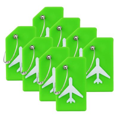 8 Pack Silicone Luggage Tag for Suitcases with Stainless Loop, TSA Approved, Privacy Protection Travel Essentials Bag Tags by Gostwo, Green