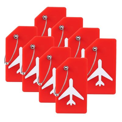 8 Pack Silicone Luggage Tag for Suitcases with Stainless Loop, TSA Approved, Privacy Protection Travel Essentials Bag Tags by Gostwo, Red