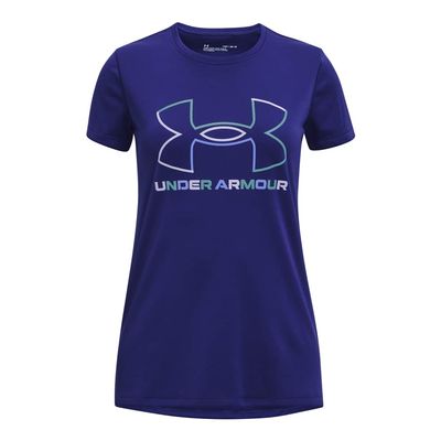 Under Armour Girls Tech Big Logo Short Sleeve T-Shirt, (468) Sonar Blue/Nebula Purple/Glacier Blue, Youth Large