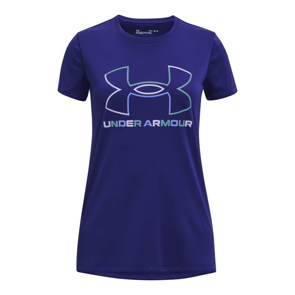 Under Armour Girls Tech Big Logo Short Sleeve T-Shirt, (468) Sonar Blue/Nebula Purple/Glacier Blue, Youth Large