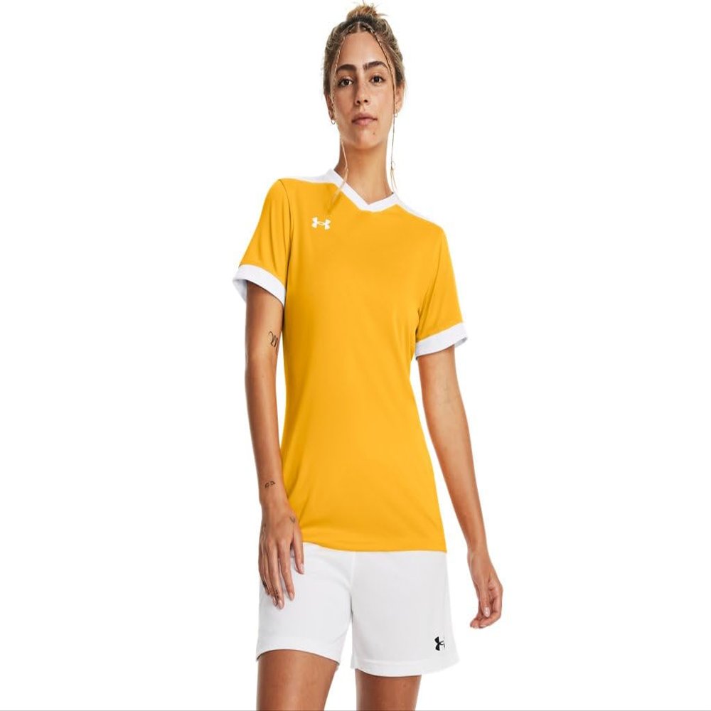 Under Armour Womens Maquina 3.0 Jersey, (750) Steeltown Gold / / White, Medium